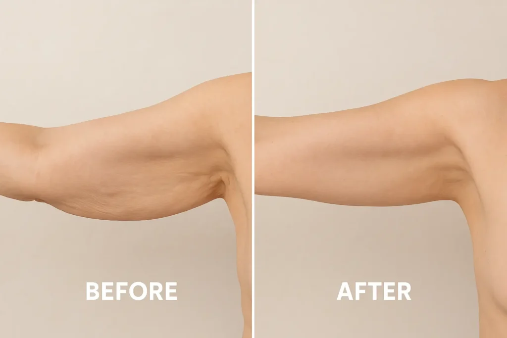 Picture of LA LIPO Mitcham before and after results of skin tightening treatment on the upper arms.